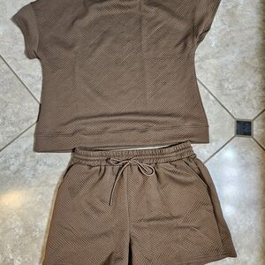 Women's Brown Textured Athletic Drawstring Shorts